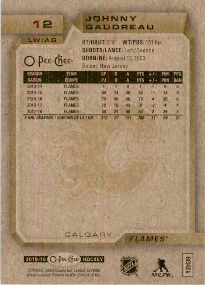 2018-19 O-Pee-Chee Johnny Gaudreau #12 - Image 2 of 2