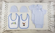 Newborn 6 Pc Baby bodysuit with matching hat and bib