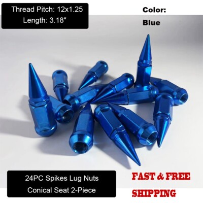 24Pc Blue 3.18'' Spike Lug Nuts 12x1.25 Cone Seat For Nissan Armada Frontier