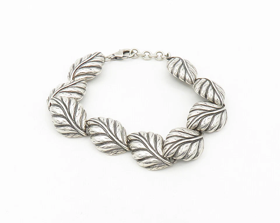 Pulsera de cadena de hoja floral brillante vintage de plata de ley 925 de diseño BT7151 Foto 3 de 4