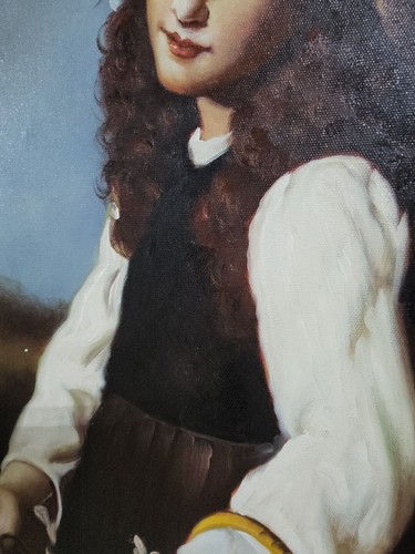 Quadro ritratto bambina Dipinto a Mano Olio Su Tela 40x50 con telaio legno Firma - Picture 5 of 9