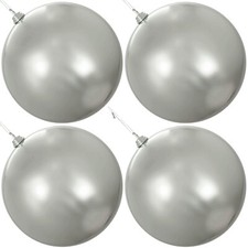 4 - 18IN LARGE SHINY SILVER CHRISTMAS BALL ORNAMENTS SHATTERPROOF PLASTIC 450MM