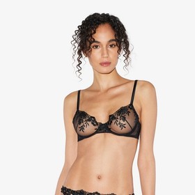 La Perla Zephyr Underwire Lace Bra 32B Black Sheer Tulle Mesh Floral Unpadded