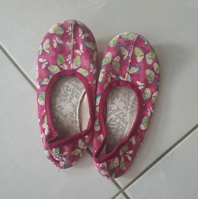Mädchen Ballerinas Stoff rosa/mehrfarbig Schmetterlingsmuster Schlupf EU 29