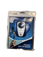 Coby CX-71 Pocket AM/FM Radio with Earphones Silver Blue New  Factory Sealed