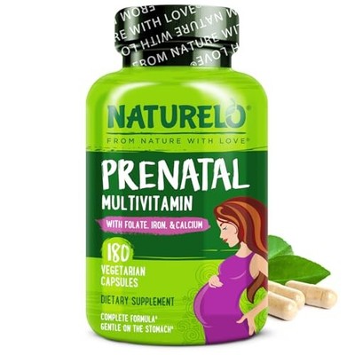NATURELO Prenatal Multivitamin - Gentle Chelated Iron, Methyl Folate, Plant