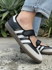 Adidas Size 8.5 Samba Jane Sneakers Mary Jane Core Black Off White Gold Metallic