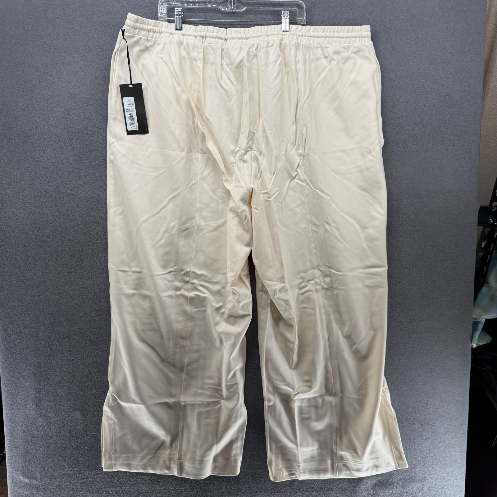 Future Collective Pants Womens 3X Cream Wide Leg Drawstring Slit Hem Pockets NWT