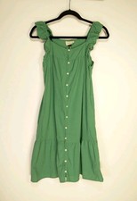 Universal Thread Size XS Green Button Up Square Neck Ruffle Tank Dress NWT