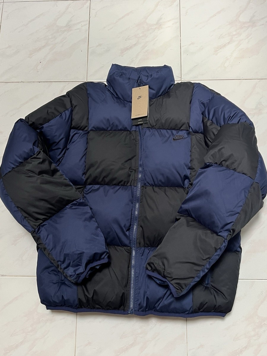 Men M Nike Checkered Puffer Jacket Therma-Fit Full Zip New FZ0865