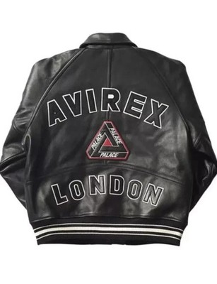 New Avirex X Palace London Varsity Bomber Jacket Black Leather