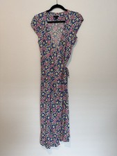 J. Crew Midi Soft Yarn Pink and Blue Flowers Faux Wrap Dress Size S