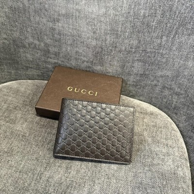 Gucci Micro Guccissima Brown Leather Bifold Wallet 496334 NEW