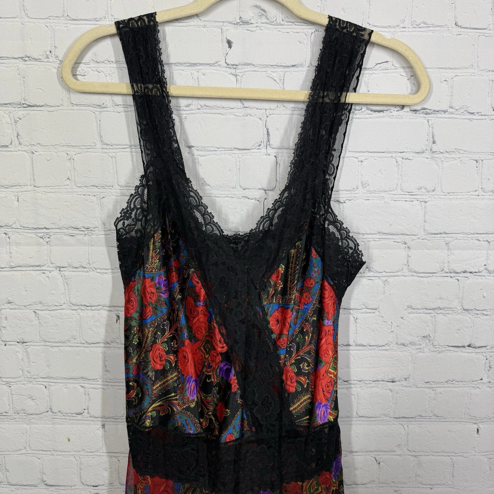 UNDERCOVER Abito vintage anni 70 Victoria Secret piccolo floreale romantico pizzo orlo slip dress