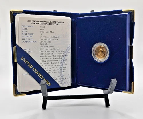 1999-W $5 American Gold Eagle Proof 1/10 oz Gold Coin OGP Box COA