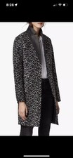 AllSaints Leni Leopard Print Coat with leather collar Brown size 10 RRP £318