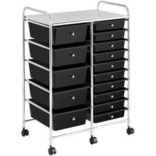 15 Drawers Rolling Storage Cart Multipurpose Mobile Storage Organizer Cart,Black
