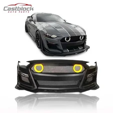 Fits 18-23 Ford Mustang GT500 Style Front Bumper Cover Lip LED Grille Conversion