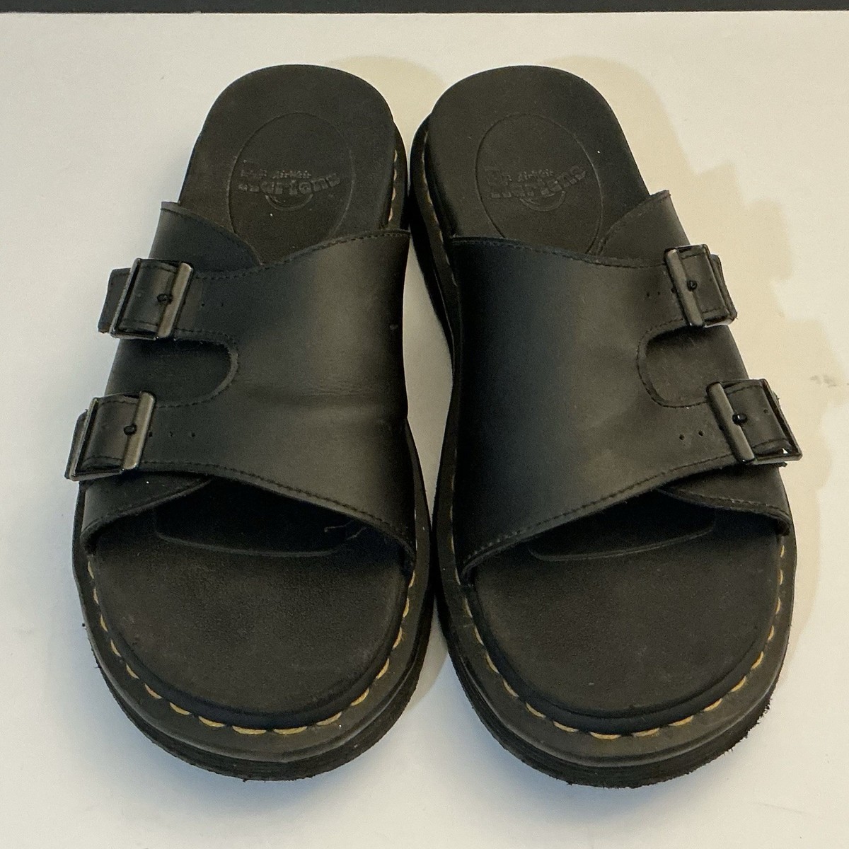 Dr. Martens Dax Black Leather Slide Buckle Sandals Mens Size 