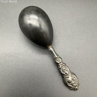 Antique Repousse Sterling Silver Handle Darning Egg Sewing Tool 5"