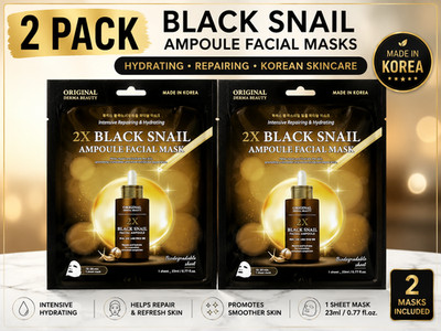 2 Pack Black Snail Ampoule Facial Mask Korean Hydrating Repair Sheet Masks