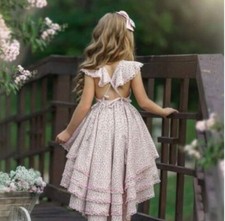 Dollcake Girls She Has My Heart Hi-Low Pink White Floral Ruffle Dress Size 8