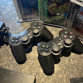 Sony PlayStation 2 Slim Console (SCPH-75001) 2 Wireless Controllers 10 Games