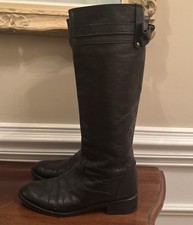 Vintage Black Knee High Riding Boots Leather Low Heel Women s 6.5