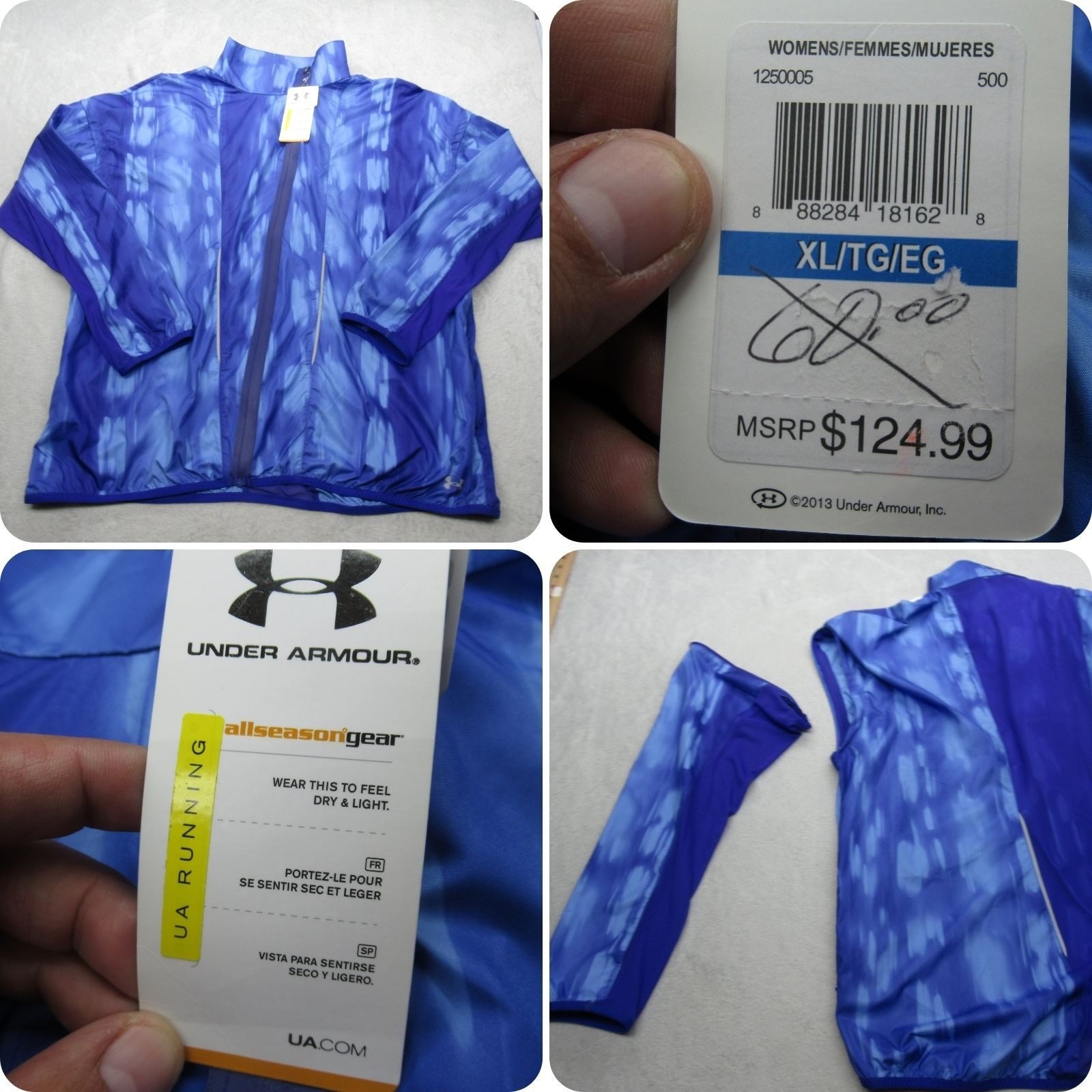 Under Armour Running Jacket Womens XL Violet Lightweight Semi Fitted Vented NEW