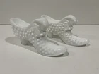 Vintage Fenton Slipper Shoes Milk Glass Hobnail, Set Of 2, Cat Head