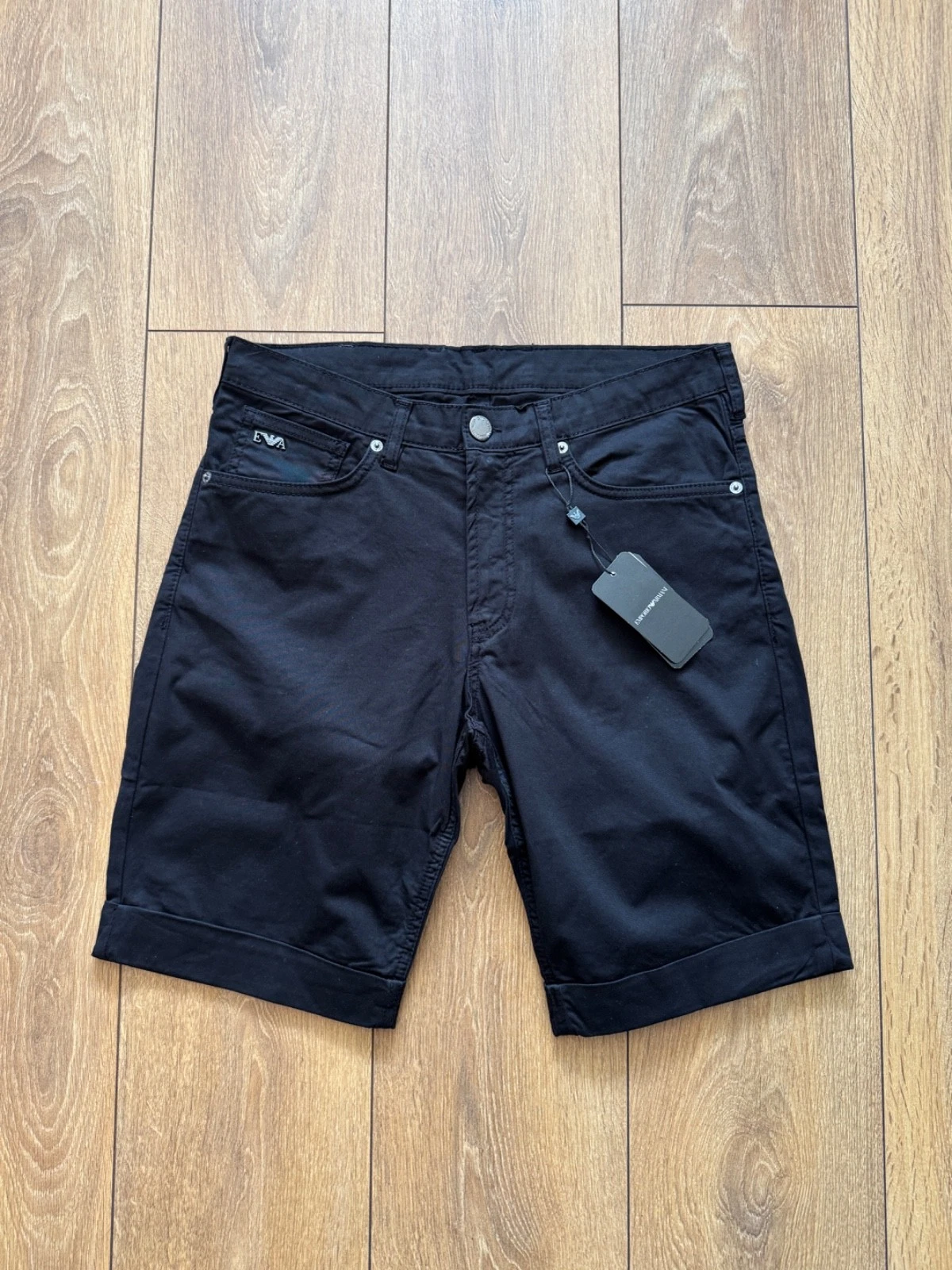 Emporio Armani SS26 Chino Board Shorts W38 Black Lustrous Cotton