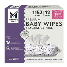 Member's Mark Premium Fragrance-Free Baby Wipes, 12 Packs 1152 ct. 