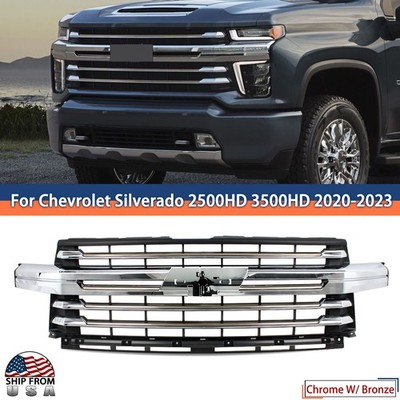 For Chevy Silverado 2500HD 3500HD 2020-2023 Chrome Front Bumper Grille W/Bronze