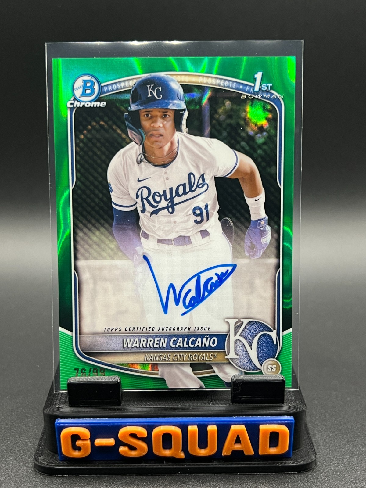 Bowman Chrome 2025 Warren Calcano 1st Auto Green Lava Refractor /99 - Royals