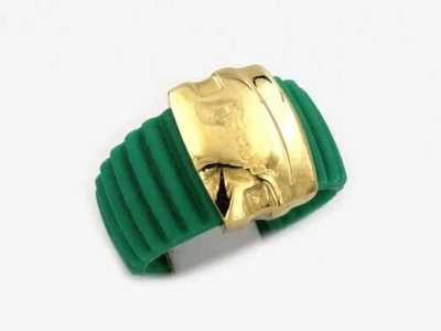 HIP HOP Ring Silikon Grün Detail Stahl Gold Fashion Damen Neu PROMO