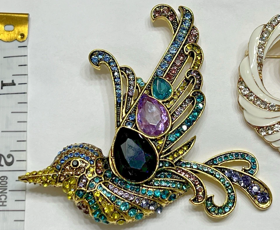 Crystal Rhinestone Bee  Butterfly Brooch Bird Zebra Flower Pin Defect LOT Animal - Image 3 of 4