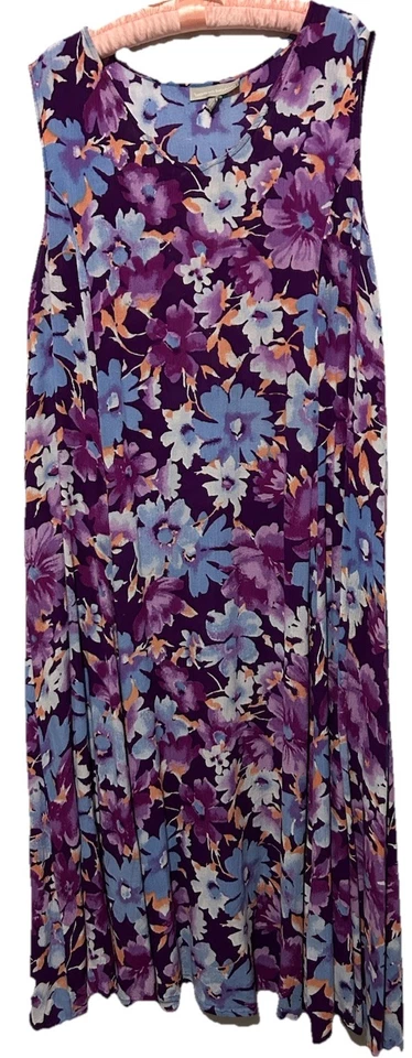 Woman Within Dress 1X Cute Purple Blue Floral Print Rayon Popover Sundress 22/24 - Image 4 of 4