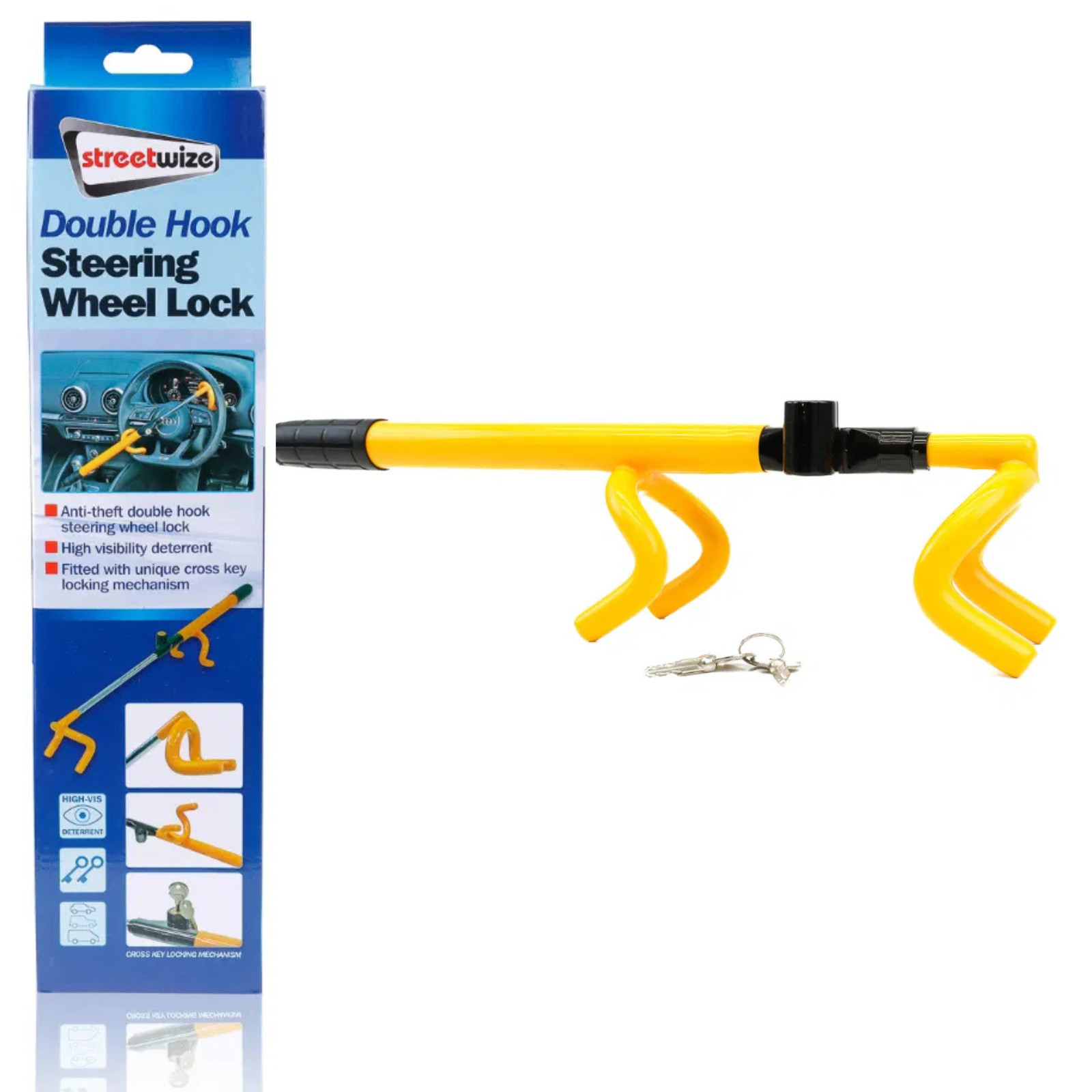 Streetwize Double Hook Steering Wheel Lock Keys Professinal Solution Anti Theft