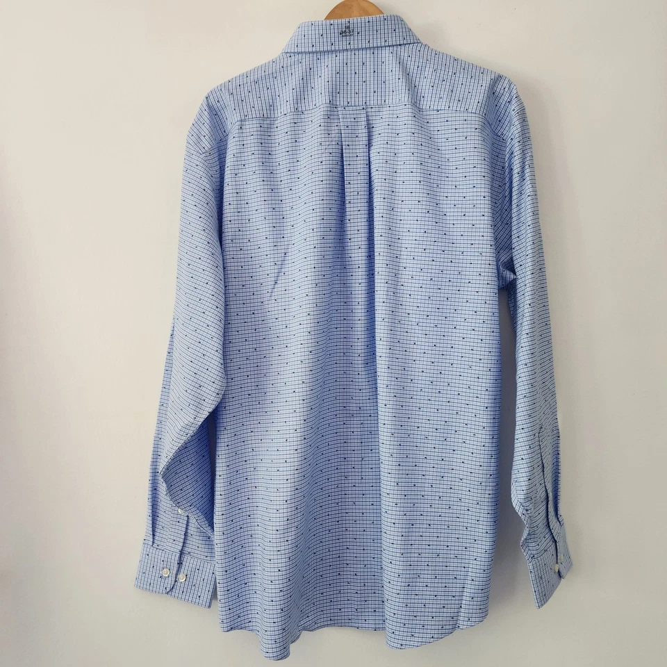 NUEVA Camisa de Vestir Stafford 18 36-37 Azul Cuadros Punto Elastizada Sin Arrugas Oxford Foto 3 de 4