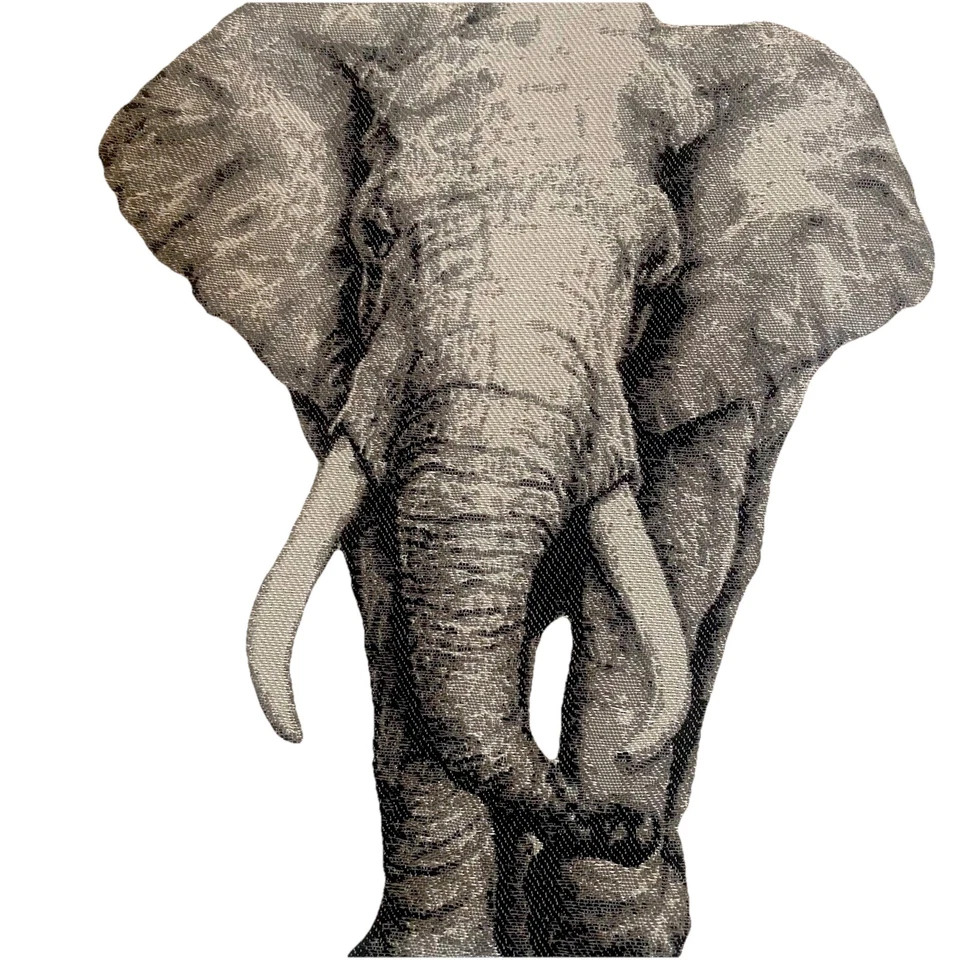 Square by design Elephant Woven Fabric Panel Embroidered Tapestry. New. Tan - Image 3 of 4