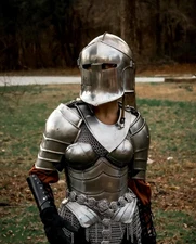 Medieval Female Barbute Knight Armor Set – Chainmail & Plate Cuiras, Tariff free