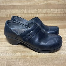 Dansko Solstice Side Button Clog Shoe Slip On 40 Black Leather Nursing Shoes