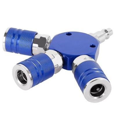 New 3 Way Air Manifold Air Hose Splitter 1/4 inch Quick Connect Air Tool Blue j