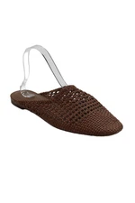 Vince Womens Leather Woven Round Toe Slide On Mules Flats Brown SIze 9.5M