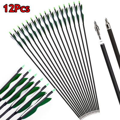 12Pcs Archery 31'' Carbon Arrow 5'' Turkey Feather for Bow Hunting Shooting Target
