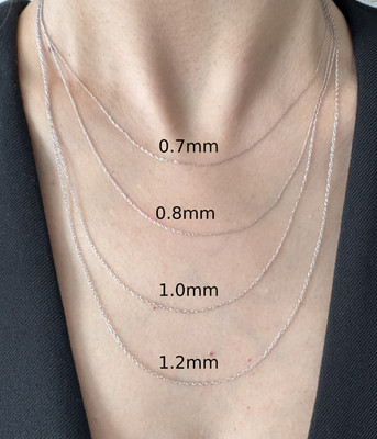 14K Solid White Gold Pendant Rope Chain Unisex 0.7mm-1.2mm Link Chain 14''-24''