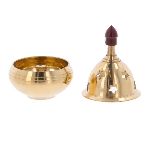 Lámpara de aceite de latón Diya forma de manzana Akhand Diva agujeros de estrella Diwali Puja religioso Gft - Imagen 5 de 24