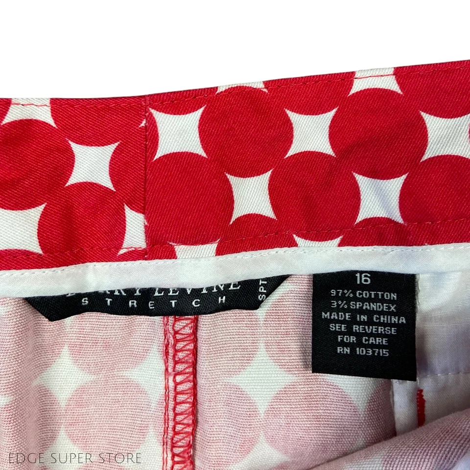 Larry Levine Red Diamond Print Straight Pencil Stretch Zip Short Skirt Size 16 - Image 3 of 4