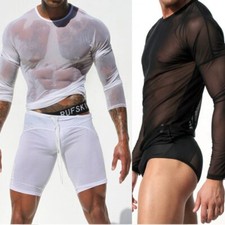 Transparent T-shirt for Men Mesh Tops Sexy Tees Undershirt See Through Costume