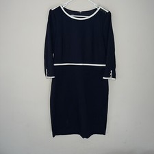Talbots Refined Ponte Sheath Dress Navy Blue White 10P Petite